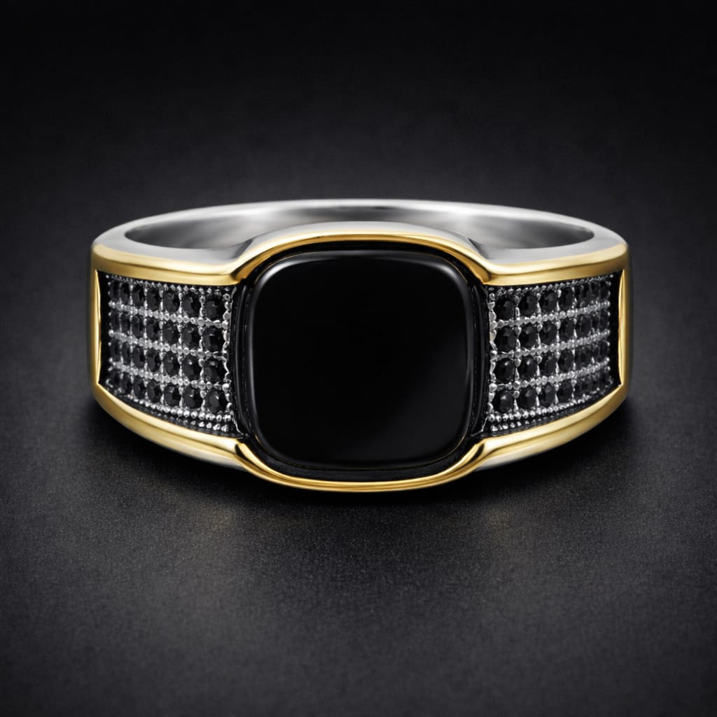 Two-Tone Onyx Signet Ring