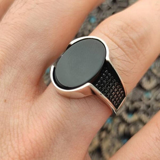 Two Turkish Rings with Natural Black Onyx